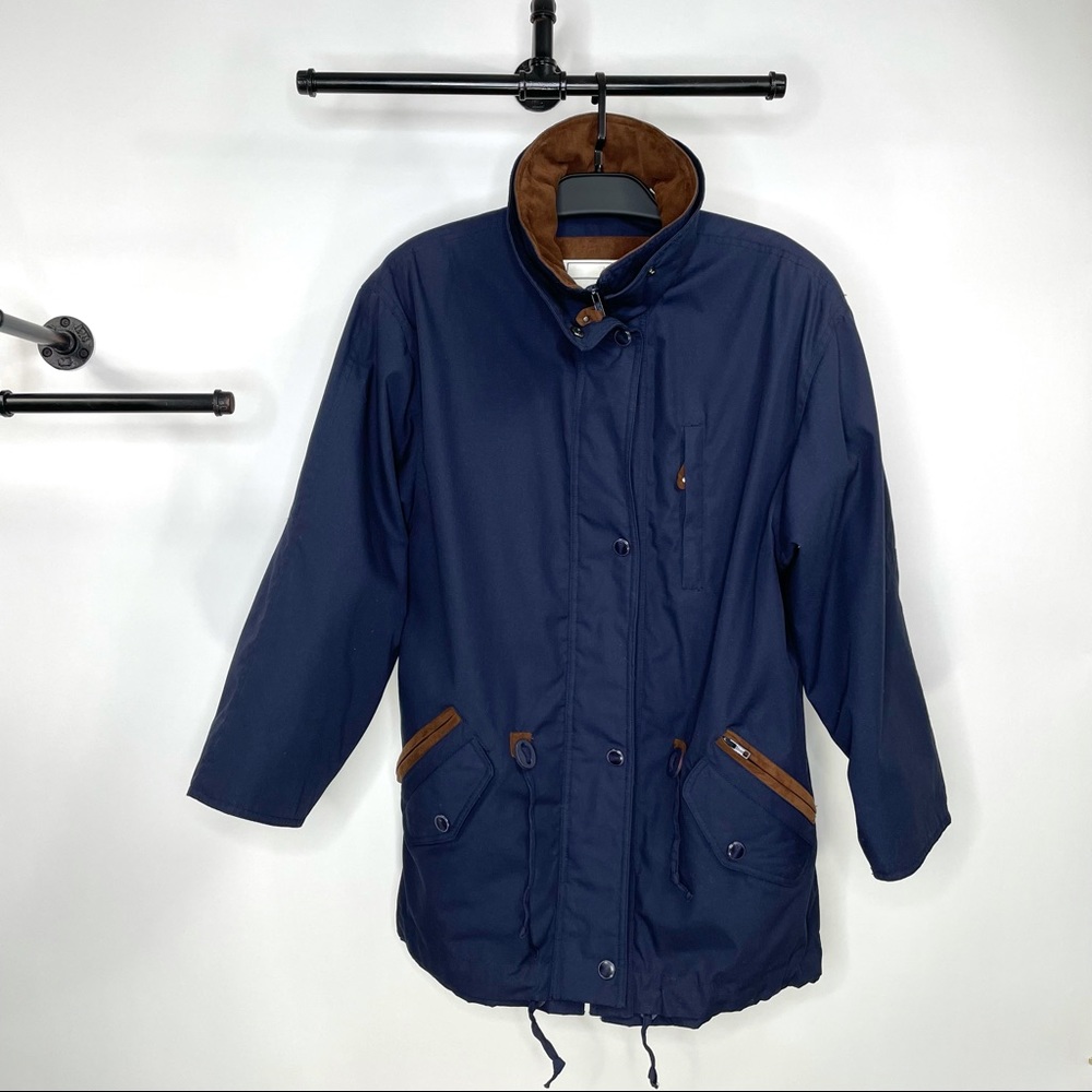 Towne by London Fog Navy and Tan Field Jacket Size Medium